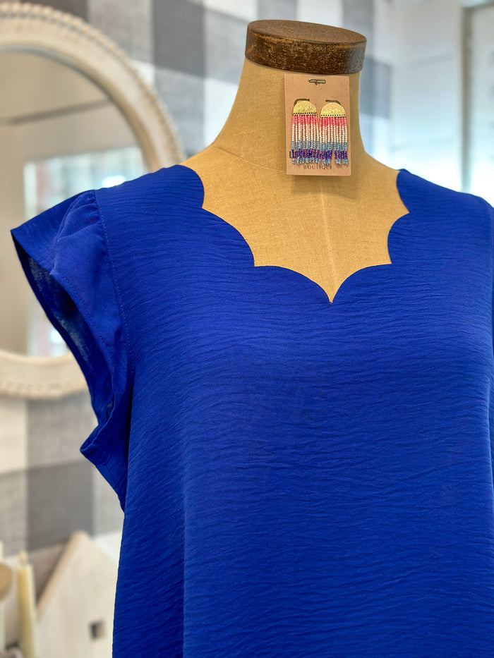 royal blue scallop neck top plus size