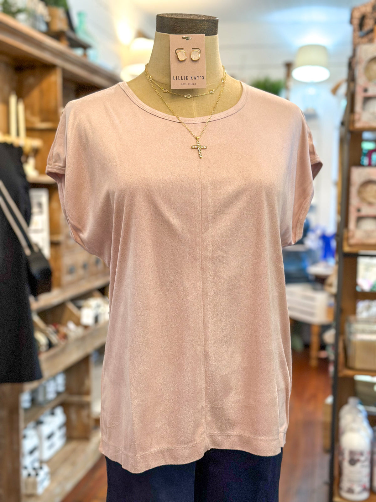 another love light pink suede dolman sleeve top