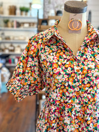 multi color floral dress with collar and pockets washco