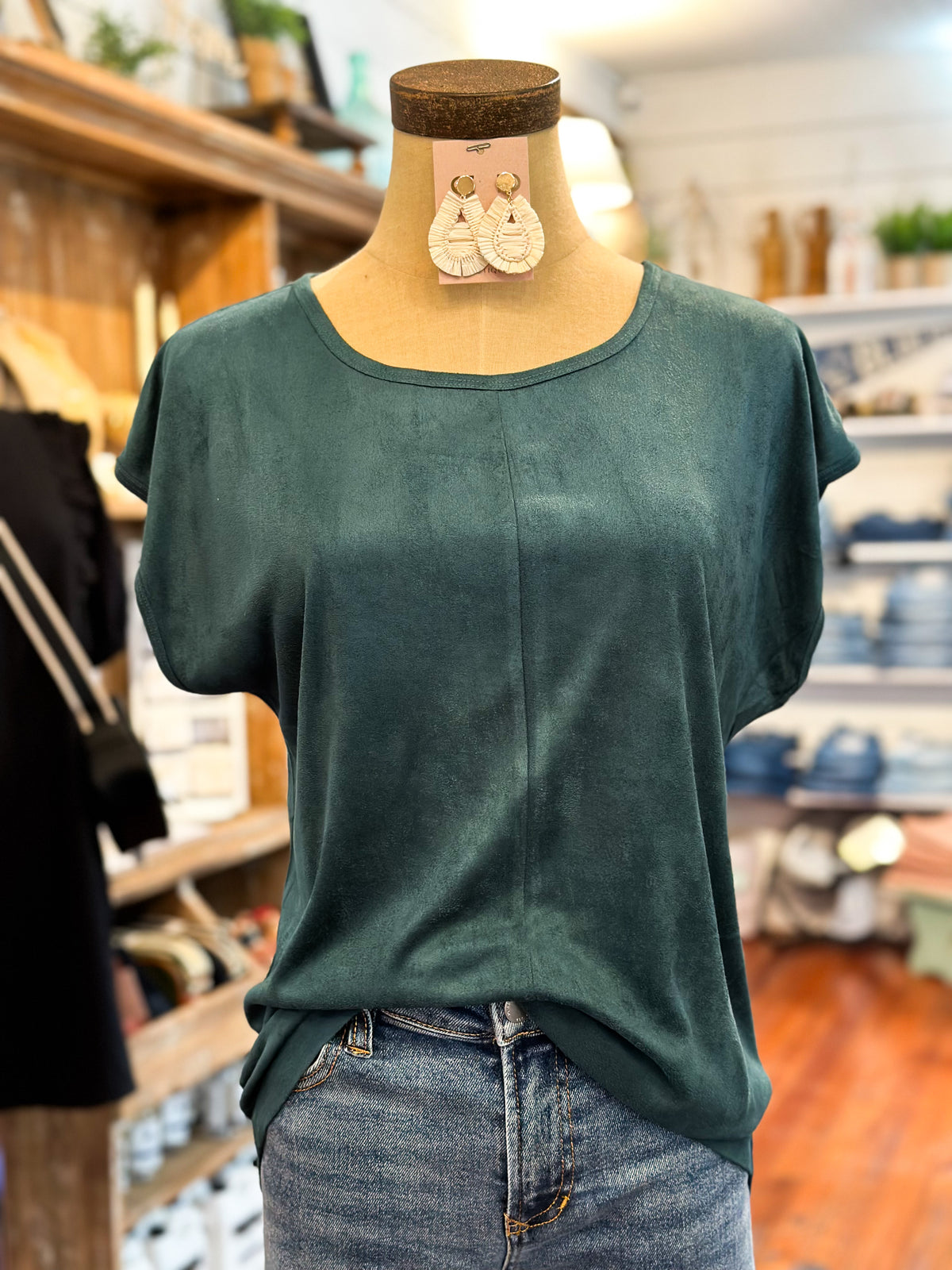 another love green suede style dolman top