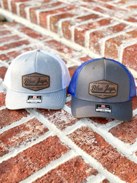 needville blue jays leather patch hat