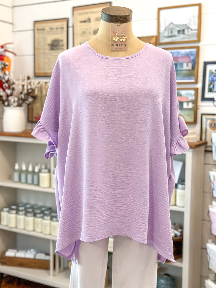 lavender purple ruffle sleeve top