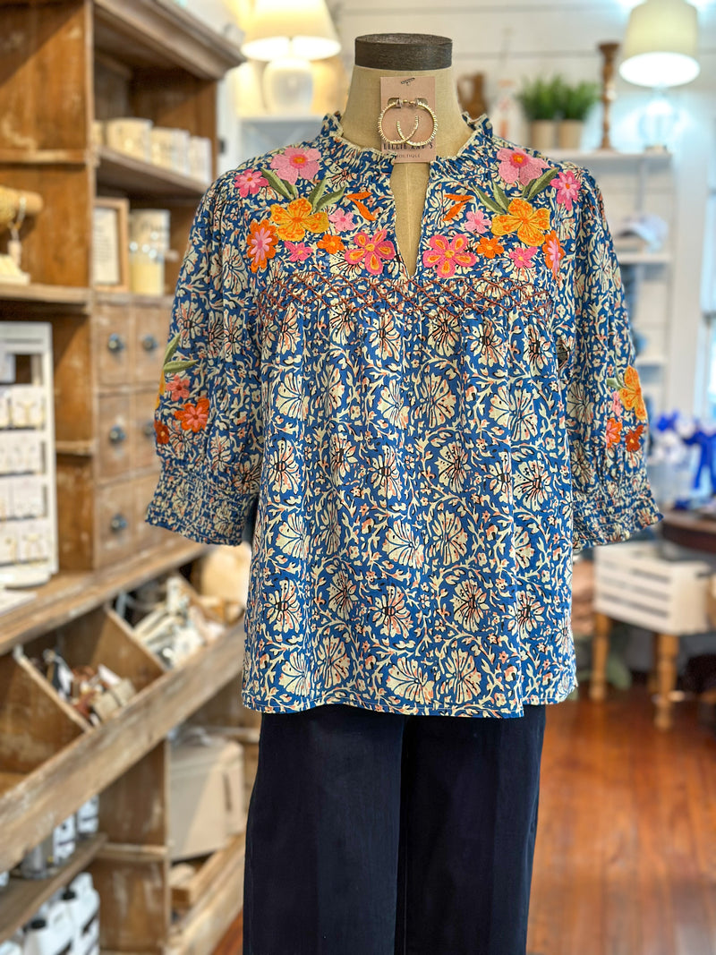 multi color embroidered thml top