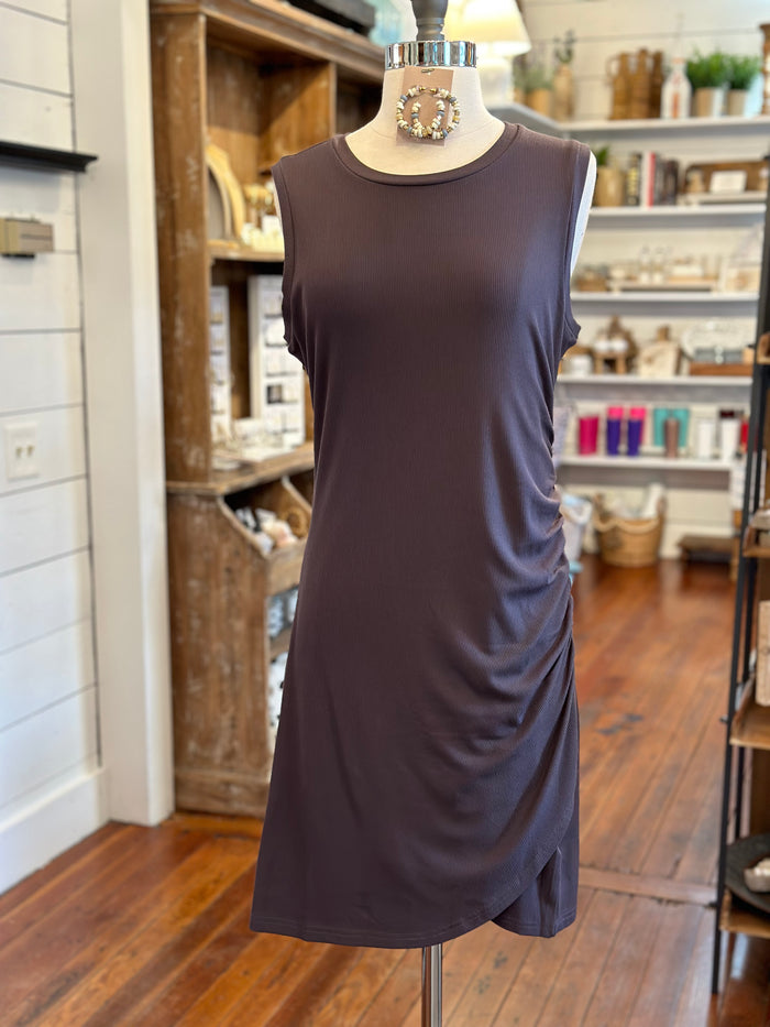 dark grey side ruched dress ribbed style