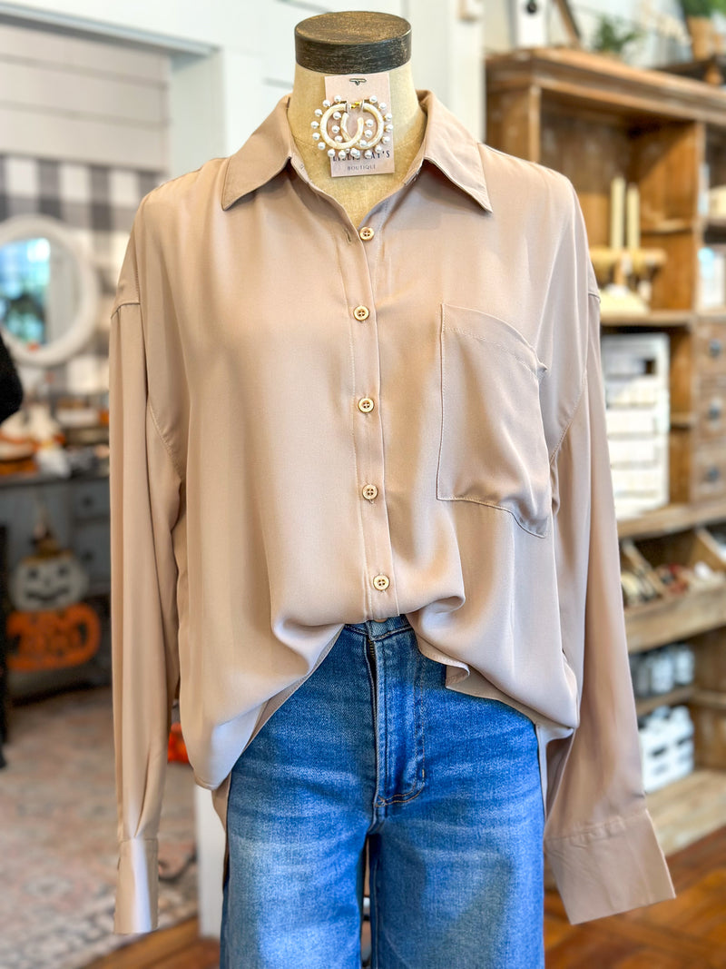 tan color long sleeve polyester dress top
