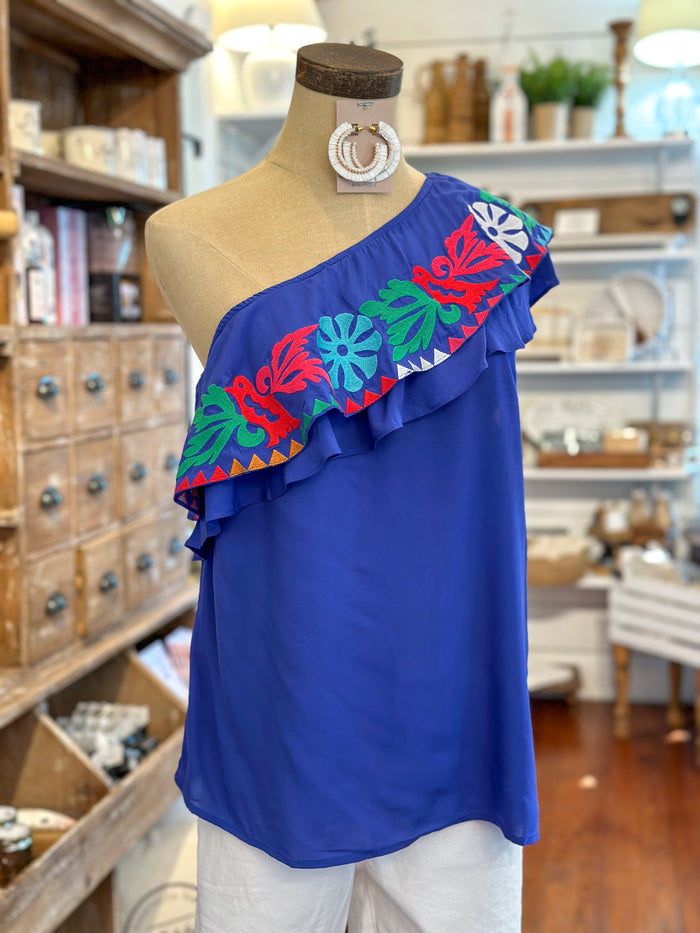 one shoulder embroidered top layerz clothing kacey top