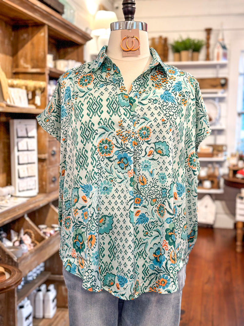 green and blue silky soft top plus size