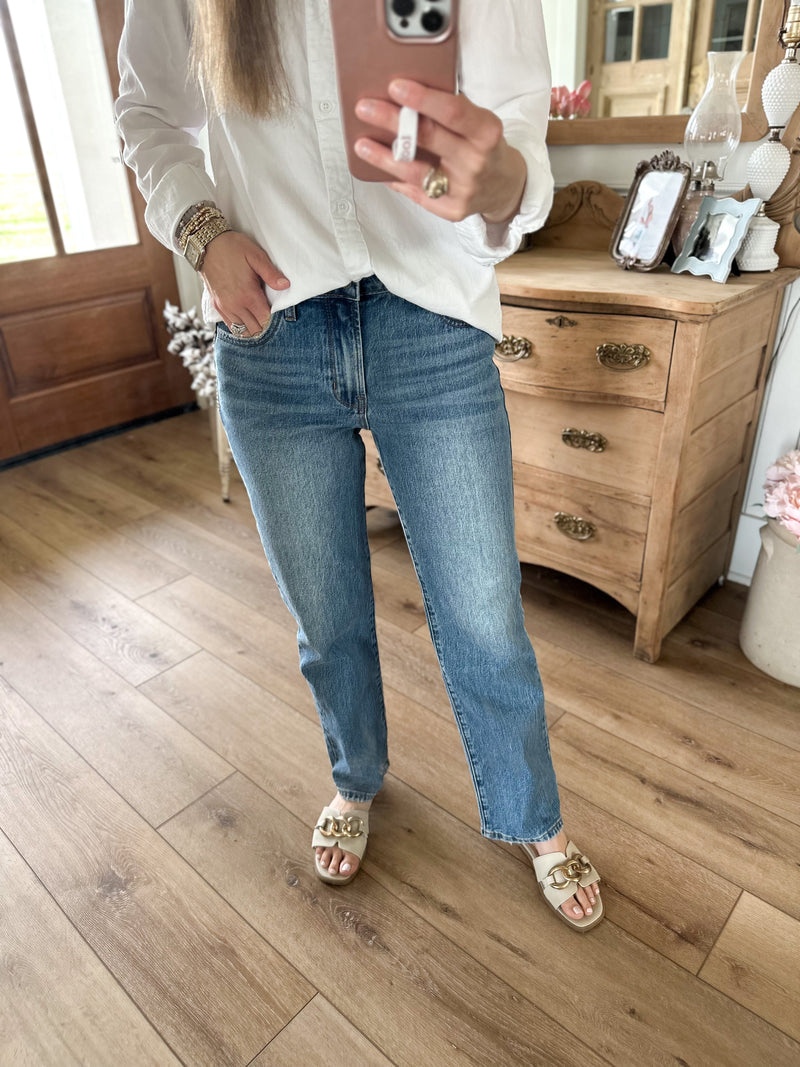 90's style straight leg jean medium wash 