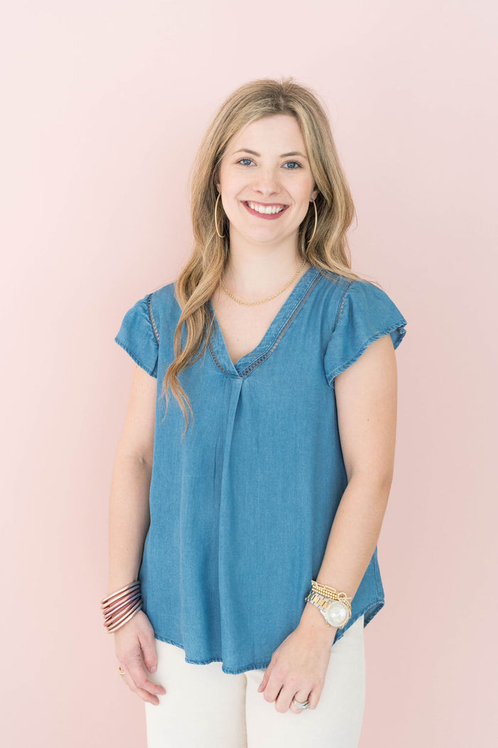 chambray blue cap sleeve top