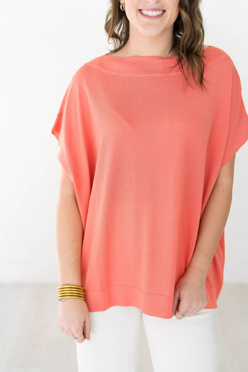 coral  color knit light short sleeve top