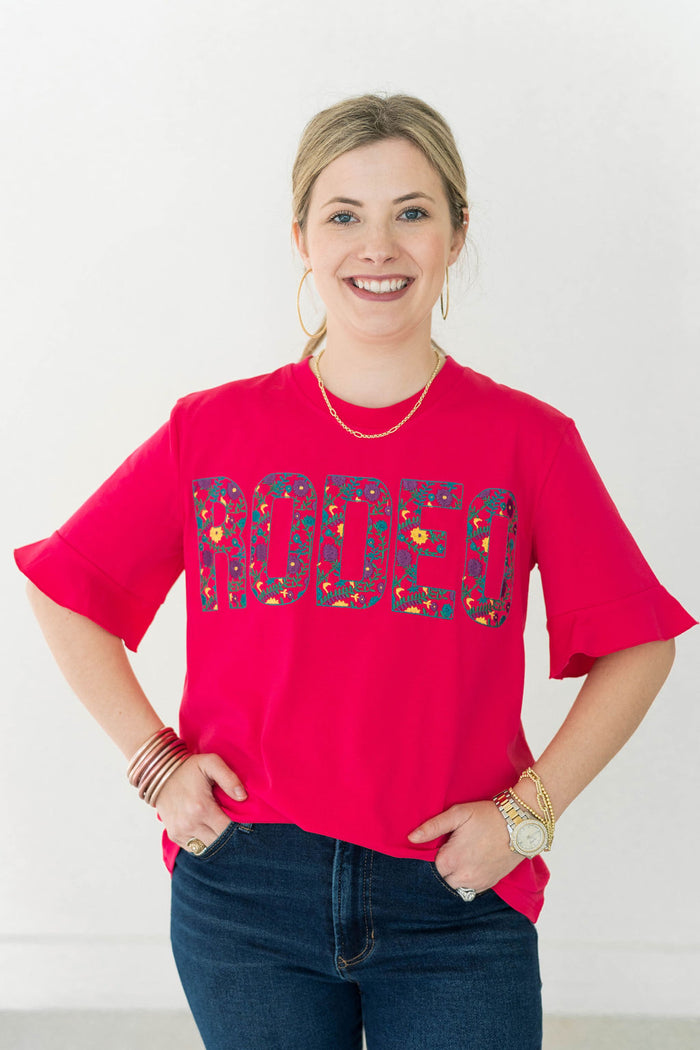 pink rodeo tee embroidered layerz clothing