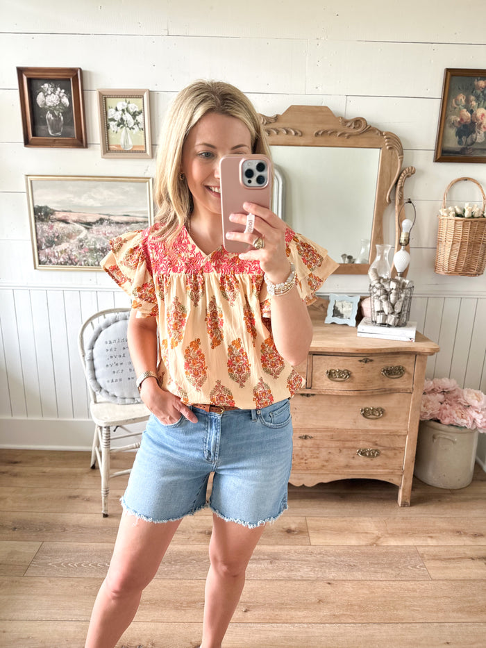layerz clothing alura top cream block print 