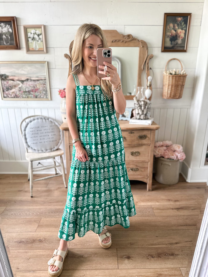 layerz clothing green block print maxi dress demi 