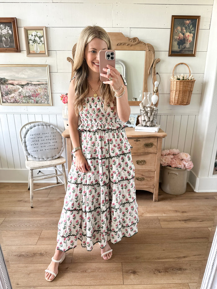 layerz clothing paloma dress pink and green block print 