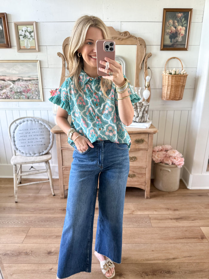 layerz clothing stevie top blue button down 