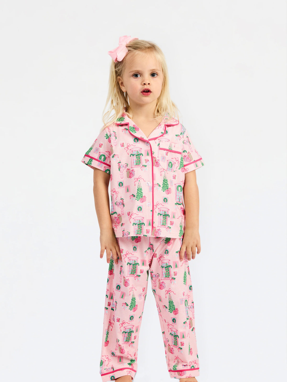 toddler size pink christmas cottage pajama set 

