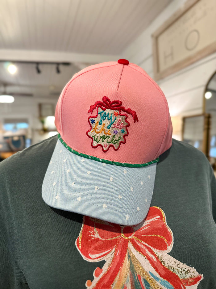 joy to the world embroidered hat 