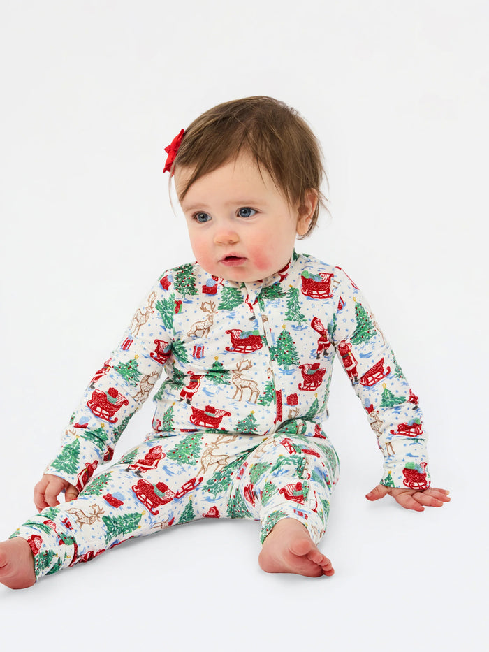 baby christmas tiddings and toile pajama sleeper 
