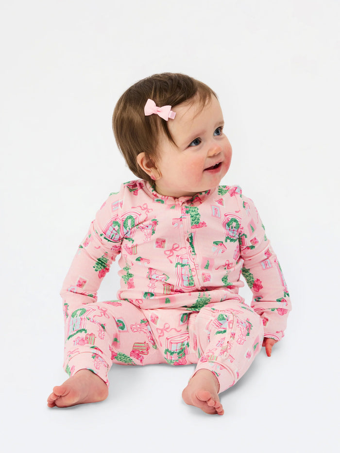baby size pink christmas cottage pajama sleeper 
