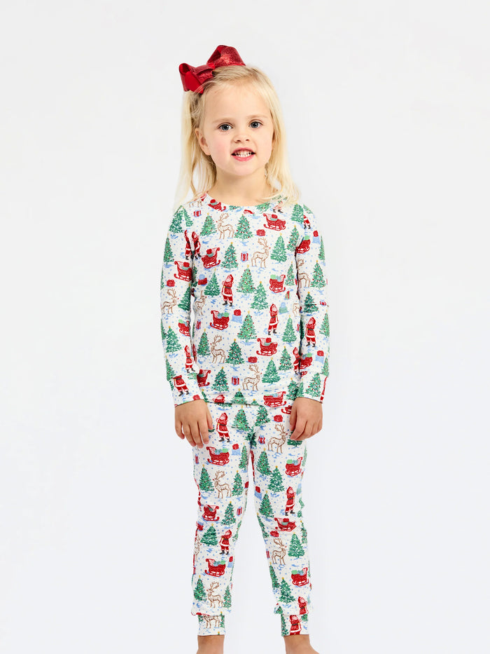 toddler holiday pajama set tiddings and toile mary square on white background 