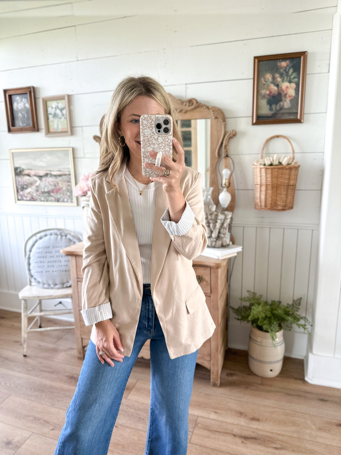 light tan rolled sleeve blazer 