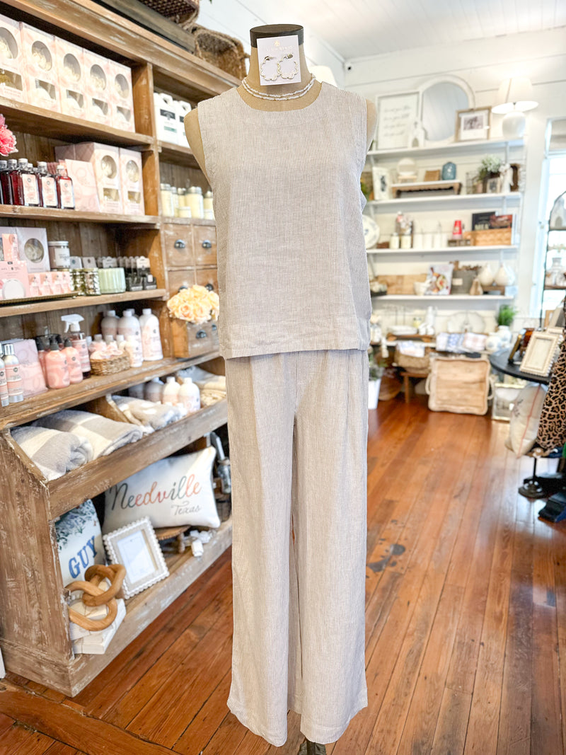 light tan stripe linen blend pants 