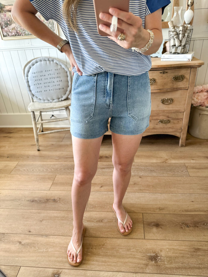 LIGHT WASH denim cargo shorts just black denim 