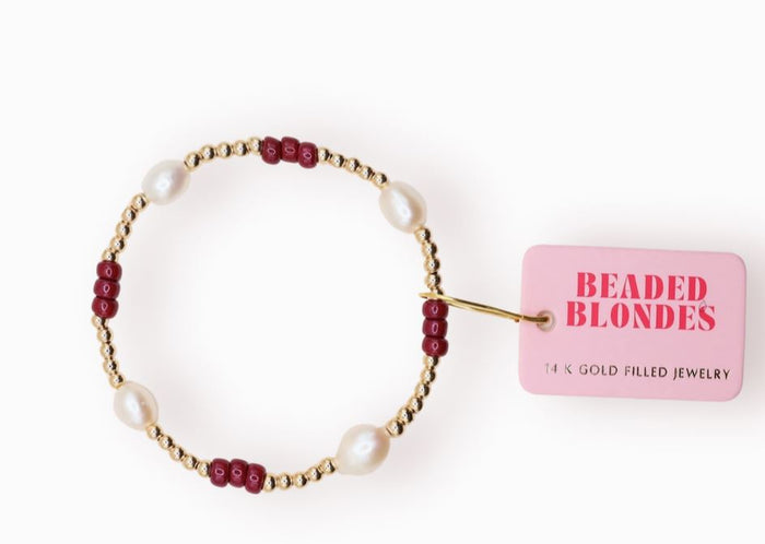 maroon pearl poppi bracelet beaded blondes