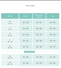 size chart for mary square clothing 
