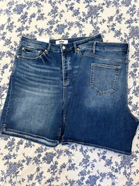 mica denim bermuda style shorts medium wash blue 
