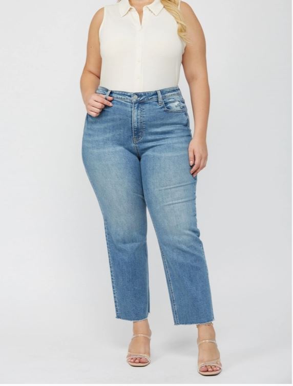 mica denim straight leg plus size jean light wash 