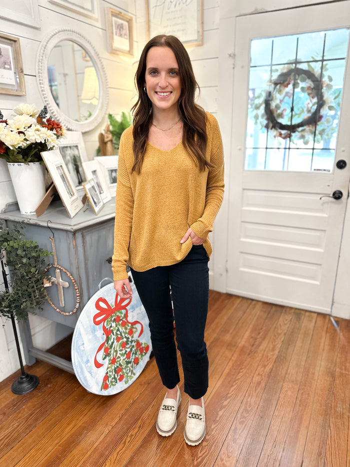 mustard yellow light weight sweater top 