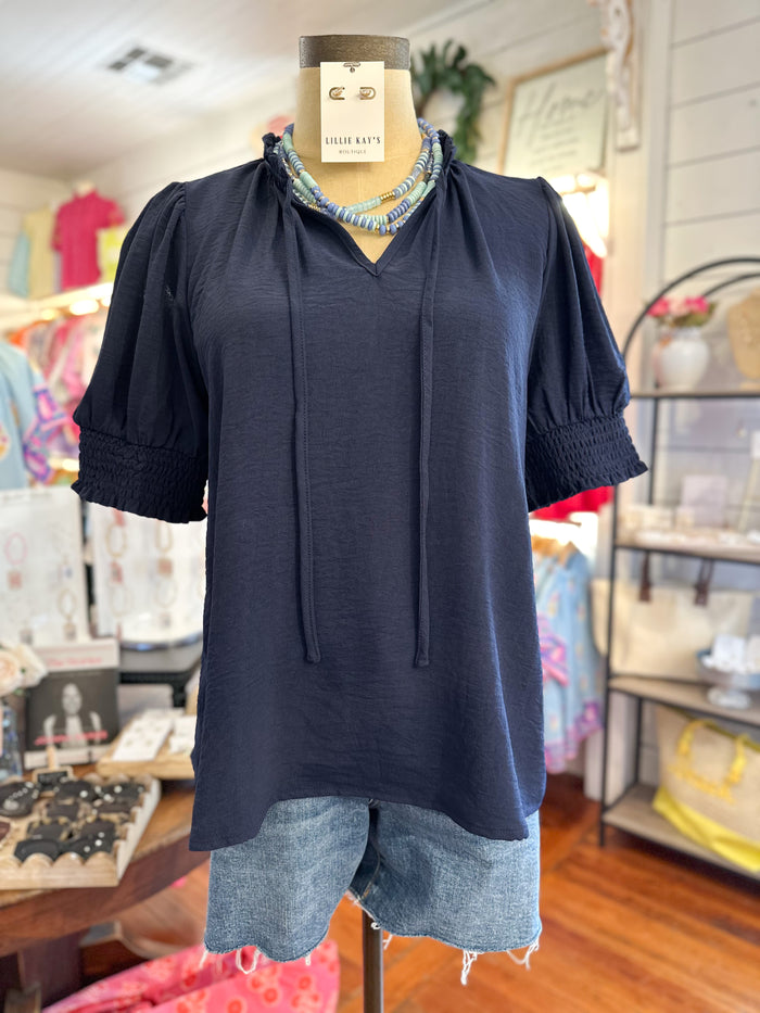 navy blue basic short sleeve top 