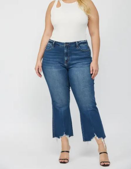 MICA DENIM DARK WASH CROP FLARE JEAN PLUS SIZE 