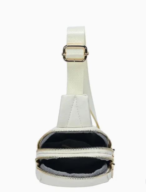 top of white nina purse with double pockets 
