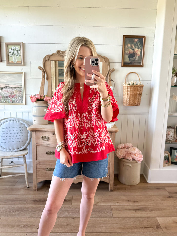 red and cream eyelet top umgee 