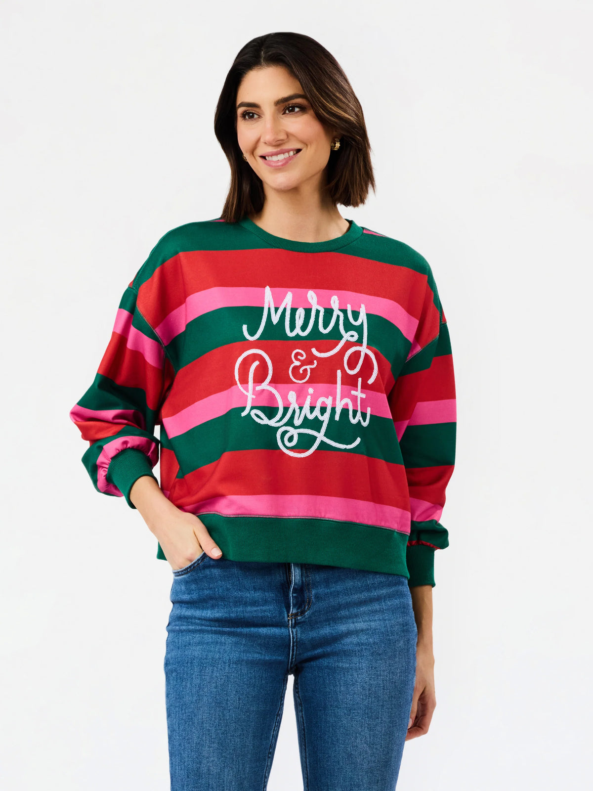 merry and bright holiday sweater mary square on white background 