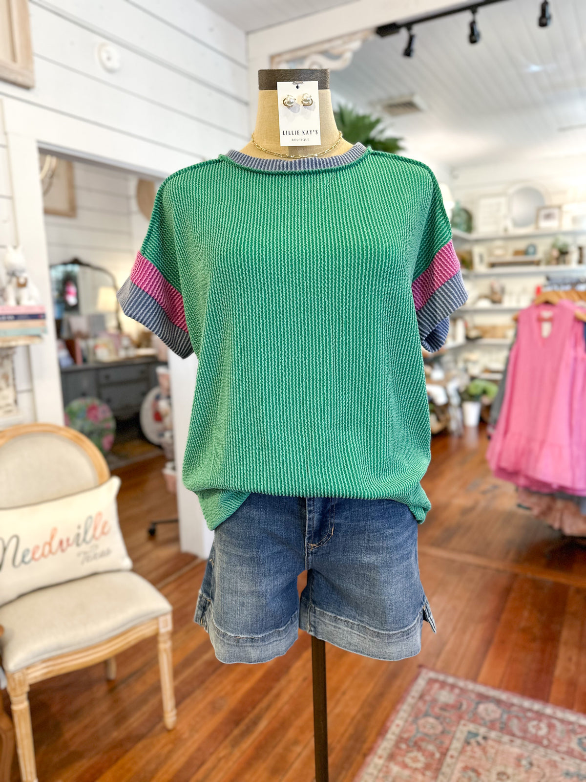 kelly green ribbed short sleeve top 