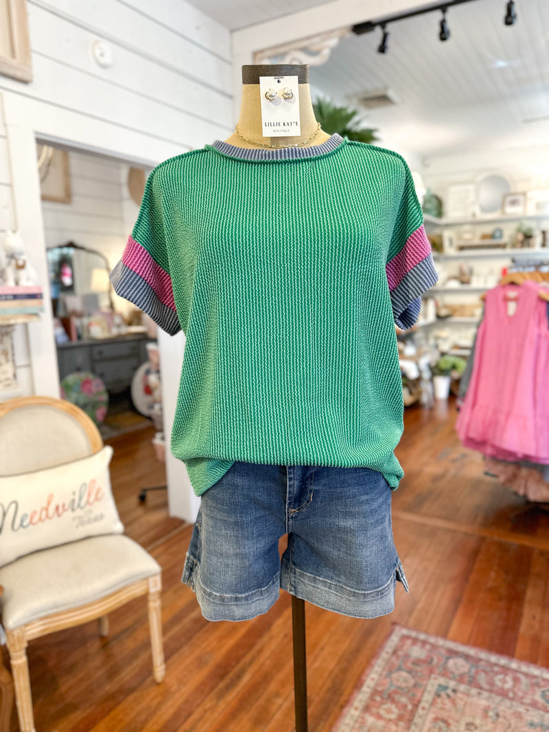 kelly green ribbed short sleeve top 