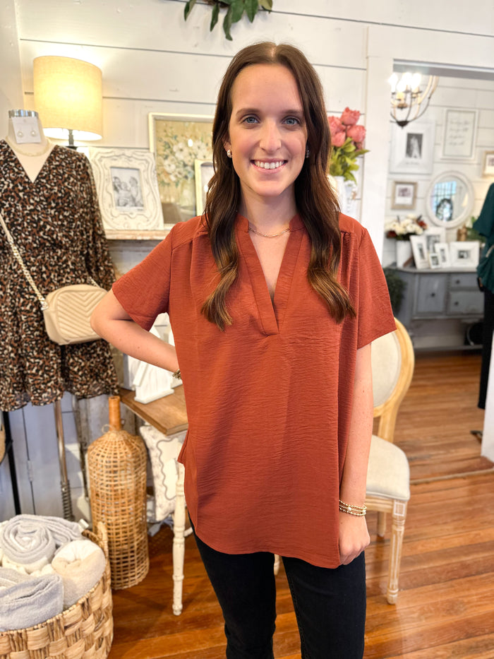 rust color brown entro poly top