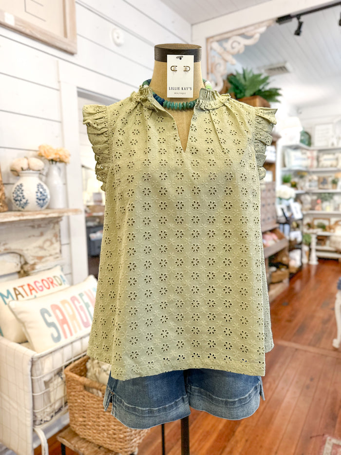sage green eyelet lace top 