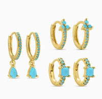 set of 3 blue huggie earring splendid iris