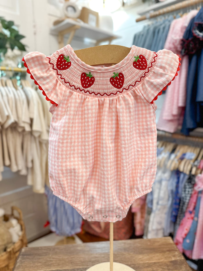 strawberry smocked romper