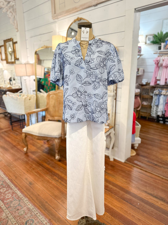 umgee blue embroidery top with stripes missy and curvy sizes 