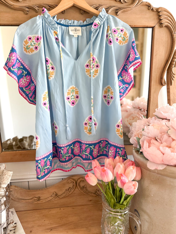 umgee light blue floral top