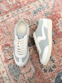 white and denim accent style sneaker 