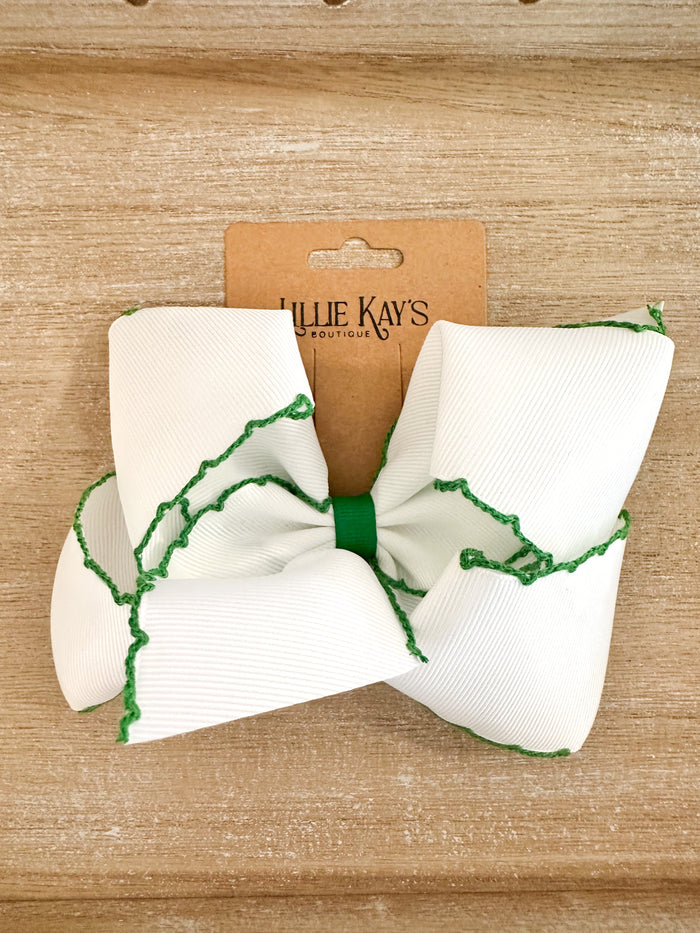white and green hair bow clip 