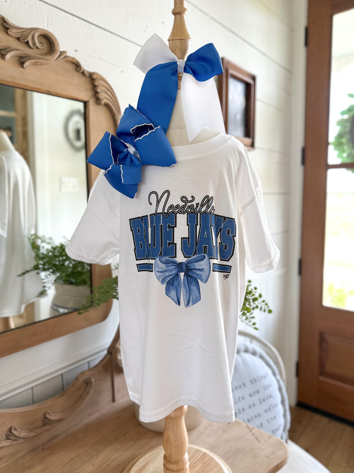 white needville blue jays bow tee