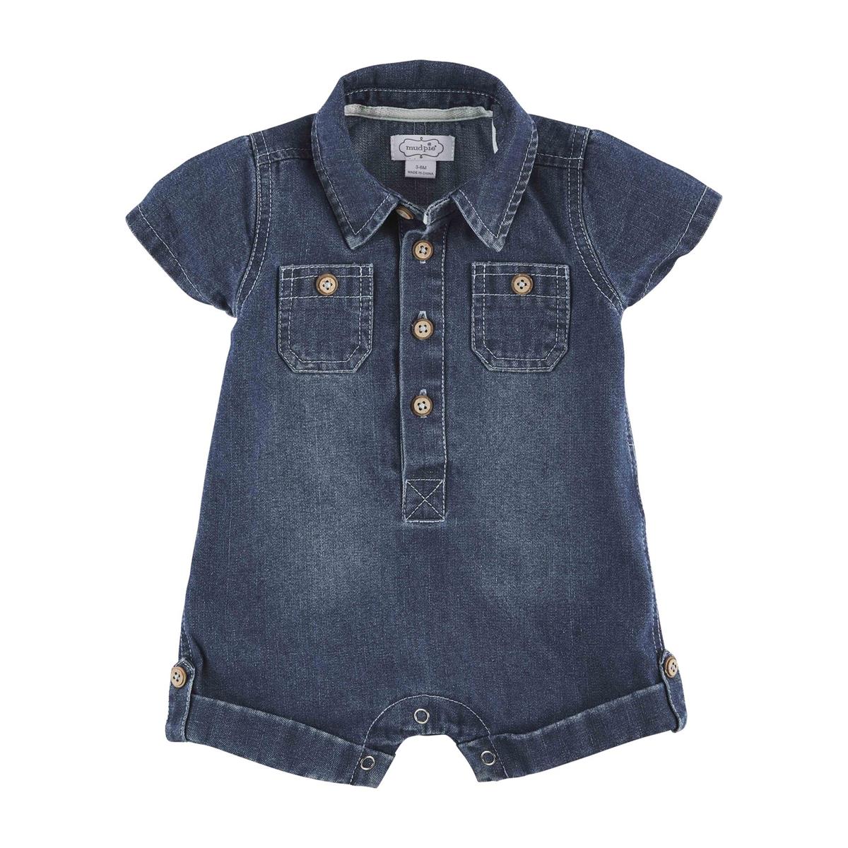 denim button down shortall by mud pie 