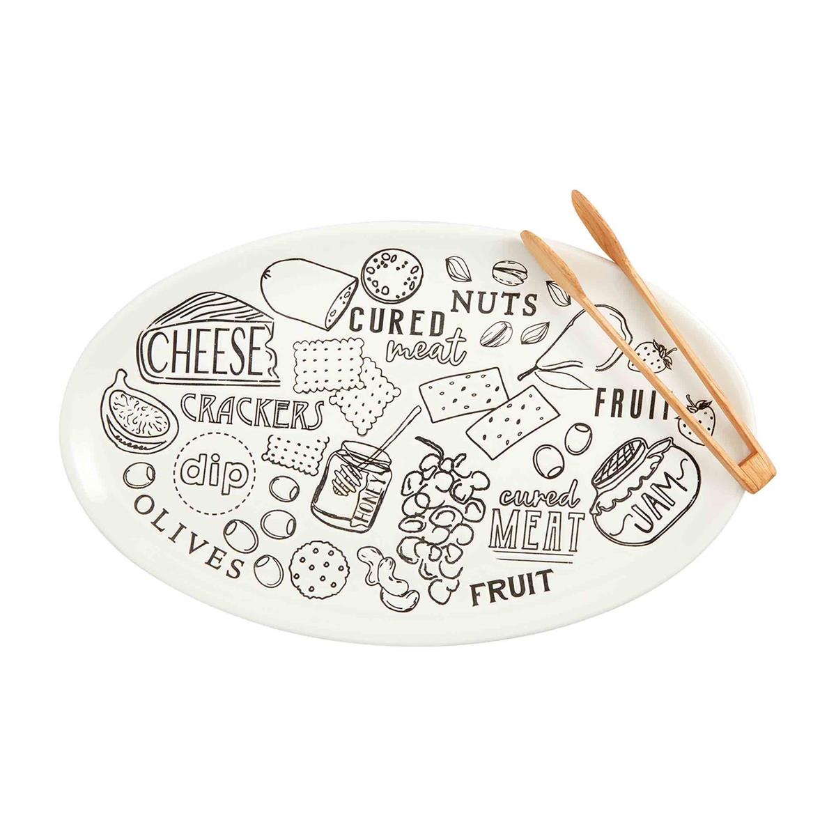 mud pie white charcuterie platter with tongs